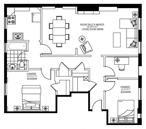 Floor plan for 2 beds, 1 bath